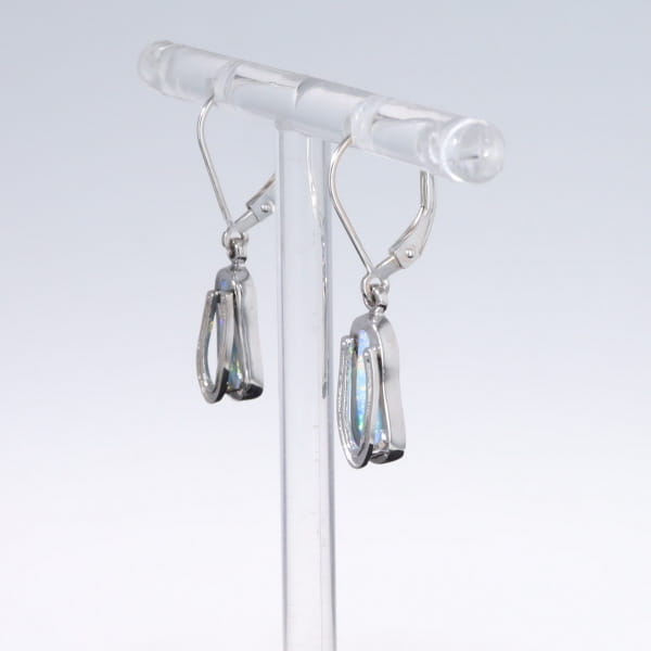 Opal Earrings Sandal Inlaid Design Lever Backs