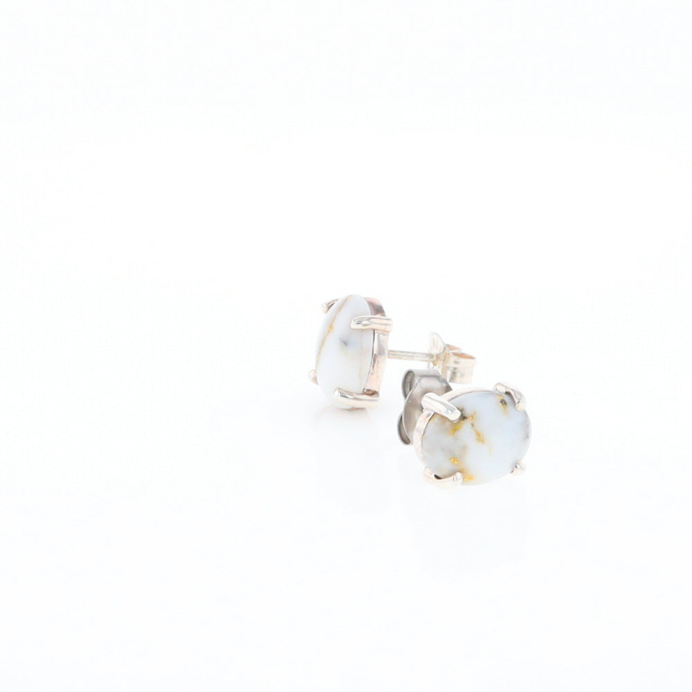 Gold Quartz Cabochon Stud Earrings