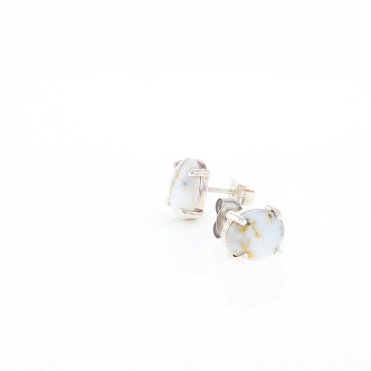 Gold Quartz Cabochon Stud Earrings