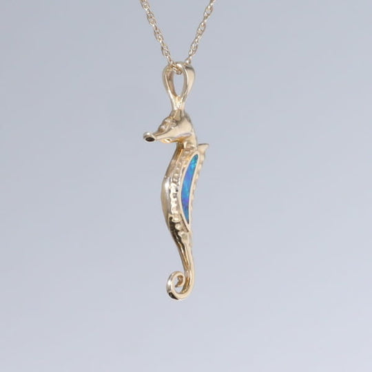 Opal Pendant Inlaid Realistic Sea Horse Design