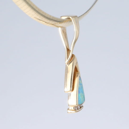 Opal Pendant Triangle Inlaid Design with .06ctw Round Diamonds