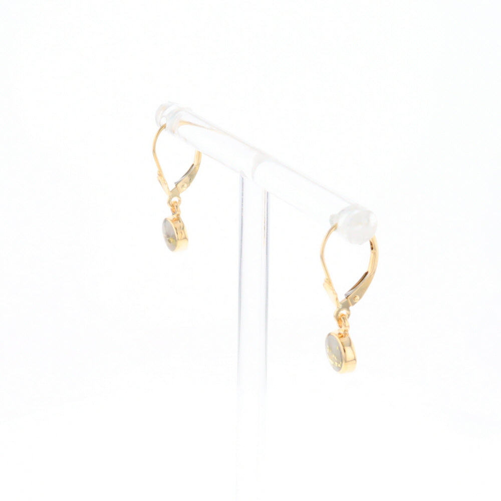 Gold Quartz Earrings Round Inlaid Design Lever Backs