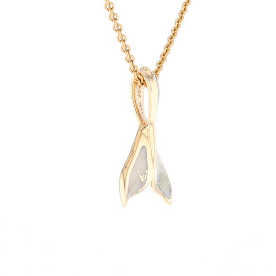 Whale Tail Necklaces Gold Quartz Double Sided Inlaid Sea Life Pendant