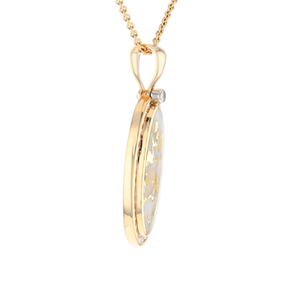 Gold Quartz Necklace .54ctw Halo Diamond Oval Inlaid Pendant