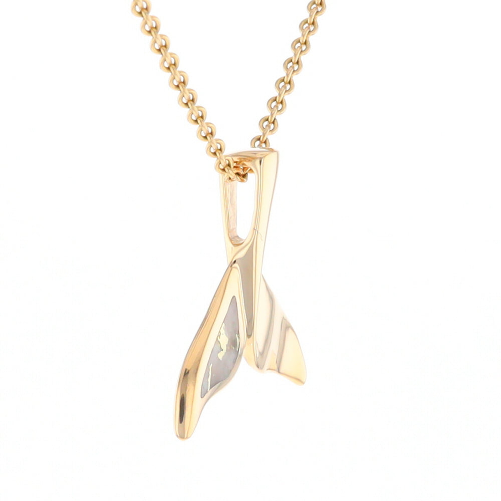 Whale Tail Necklaces Single Sided Gold Quartz Inlaid Sea life Pendant