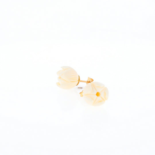 Carved Ivory Flower Stud Earrings