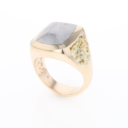 Meteorite Ring Double Side Natural Nuggets Rectangle Inlaid Center