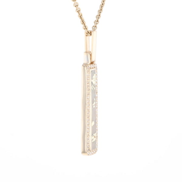 Gold Quartz Necklace, Rectangle Inlaid, .27ctw Diamond Halo Pendant