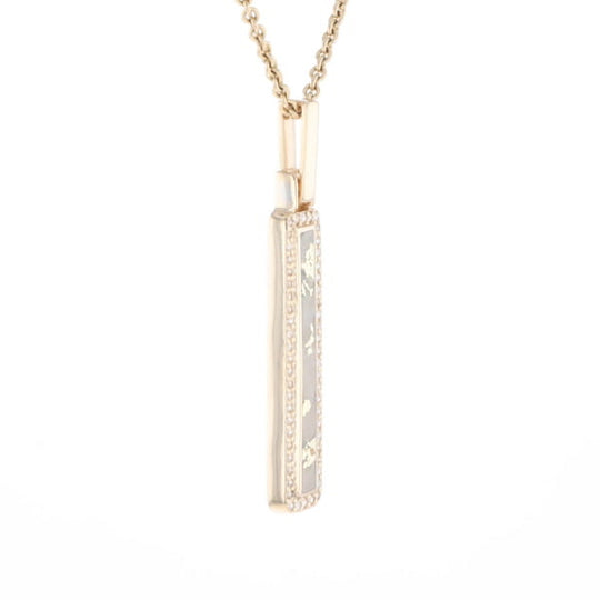 Gold Quartz Necklace, Rectangle Inlaid, .27ctw Diamond Halo Pendant