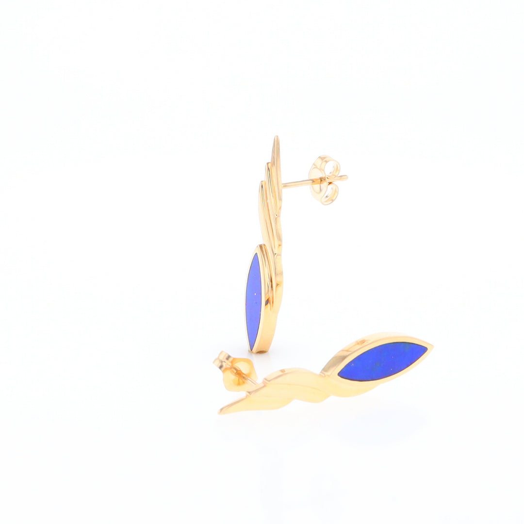 Marquise Lapis Swirl Design Inlaid Earrings