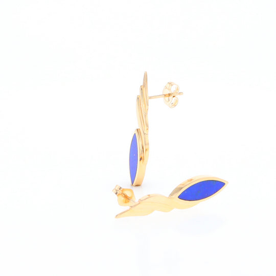 Marquise Lapis Swirl Design Inlaid Earrings