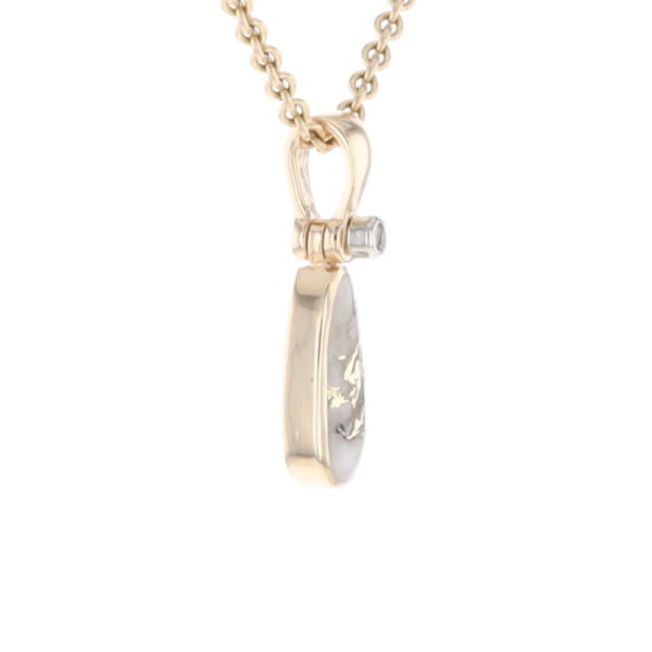 Gold Quartz Necklace Pear Shape Inlaid Pendant with .02ct Diamond