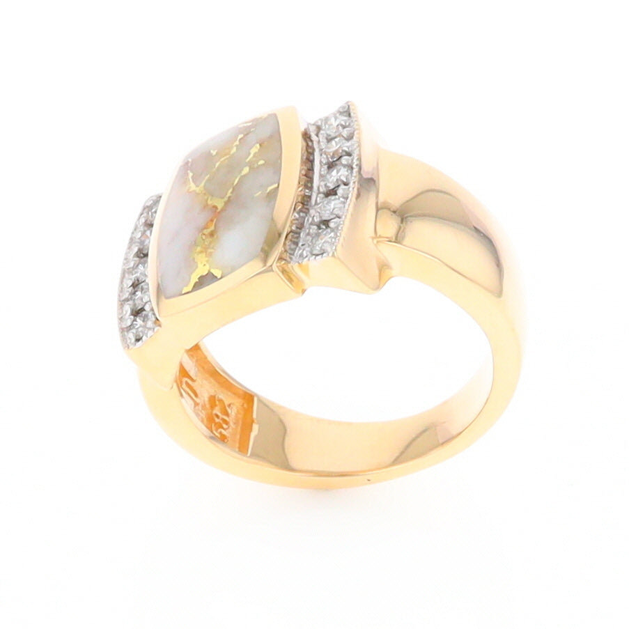Gold Quartz Ring Rectangle Inlaid with .27ctw Round Diamonds