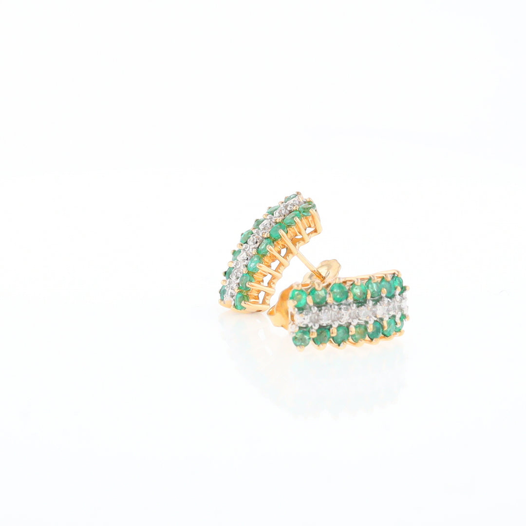 Three-Row Drop Emerald and Diamond Earrings