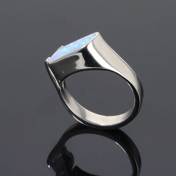 Opal Rings Geometric Inlaid Design with Tanzanite and .08ctw Diamonds