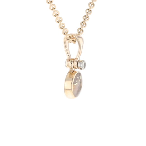 Gold Quartz Necklace Round Inlaid Pendant with .02ct Diamond