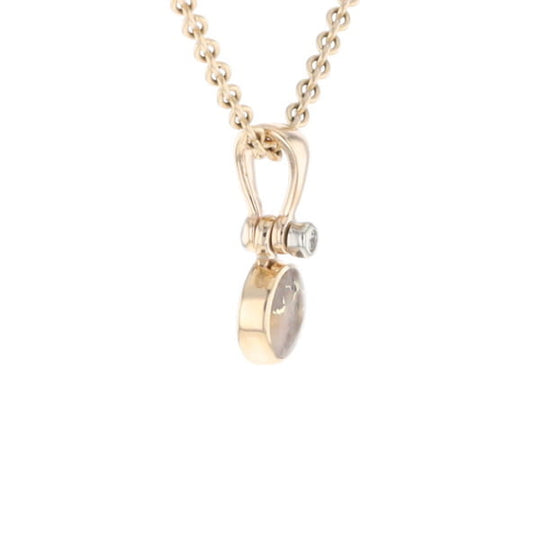 Gold Quartz Necklace Round Inlaid Pendant with .02ct Diamond