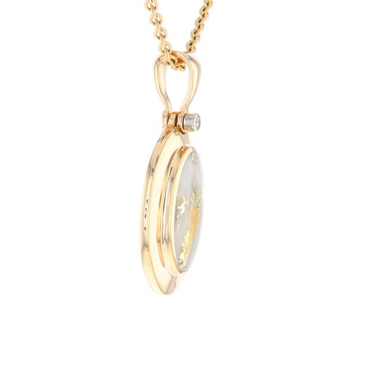 Gold Quartz Necklace Oval Inlaid Pendant with a .02ct Diamond