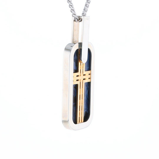 Natural pietersite inlaid dog tag cross pendant