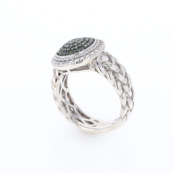 Green Diamond Braided Cluster Ring