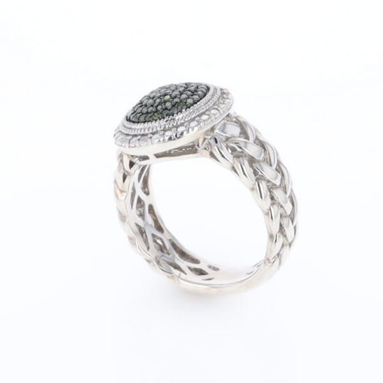 Green Diamond Braided Cluster Ring