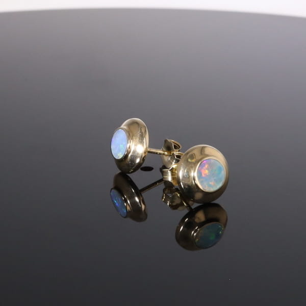 Opal Earrings Round Inlaid Design Studs