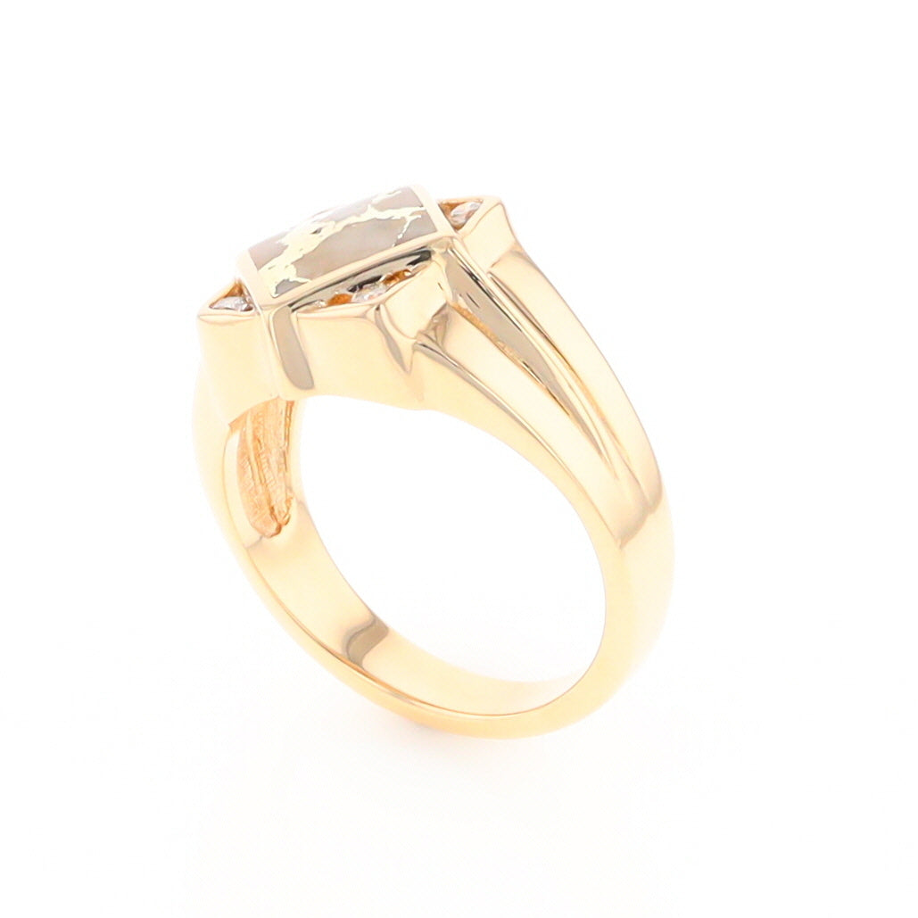 Gold Quartz Mens Ring with Diamond Accents