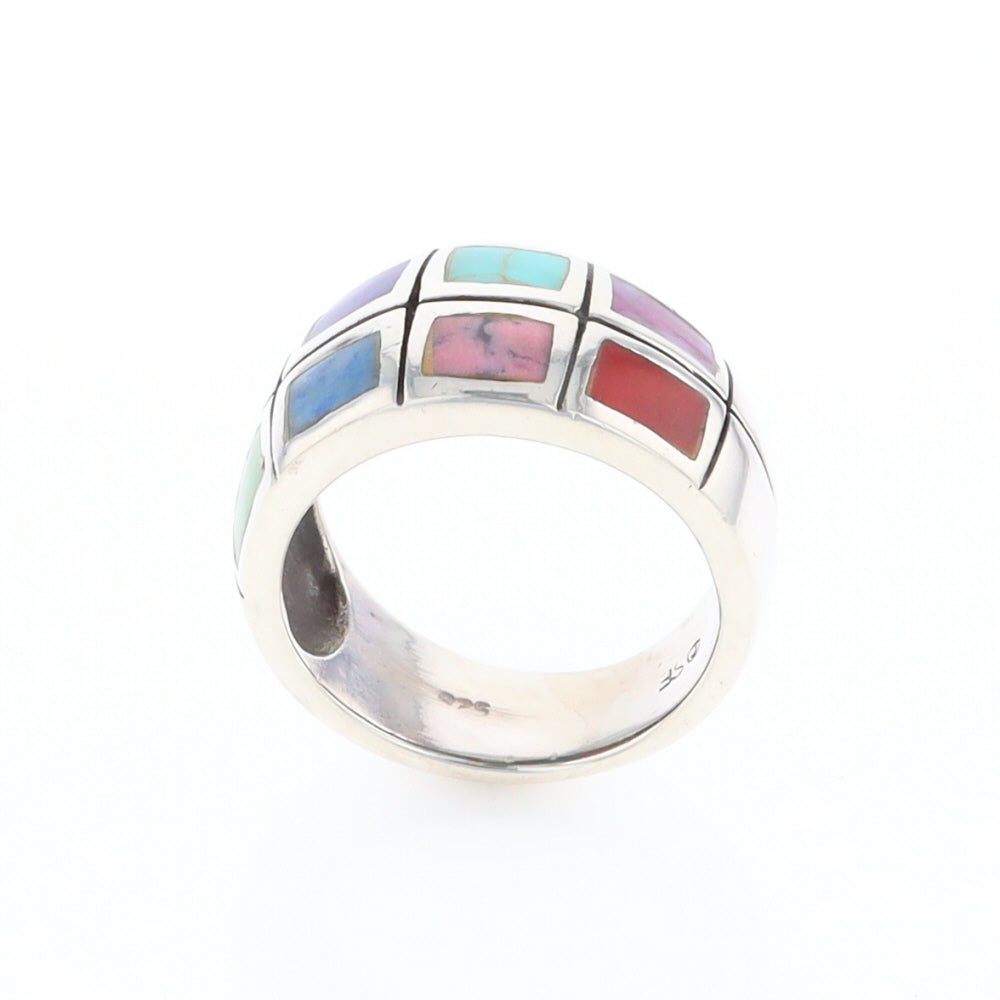 Native Silver Multi Stone Inlaid Ring