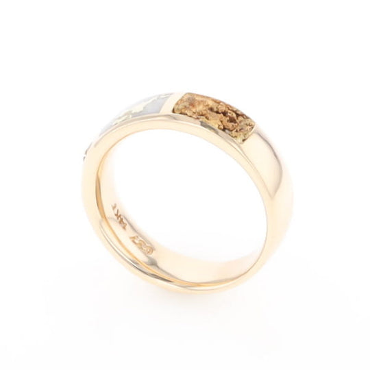 G1 Gold Quartz Ring Inlaid Center Natural Nugget Sides Band