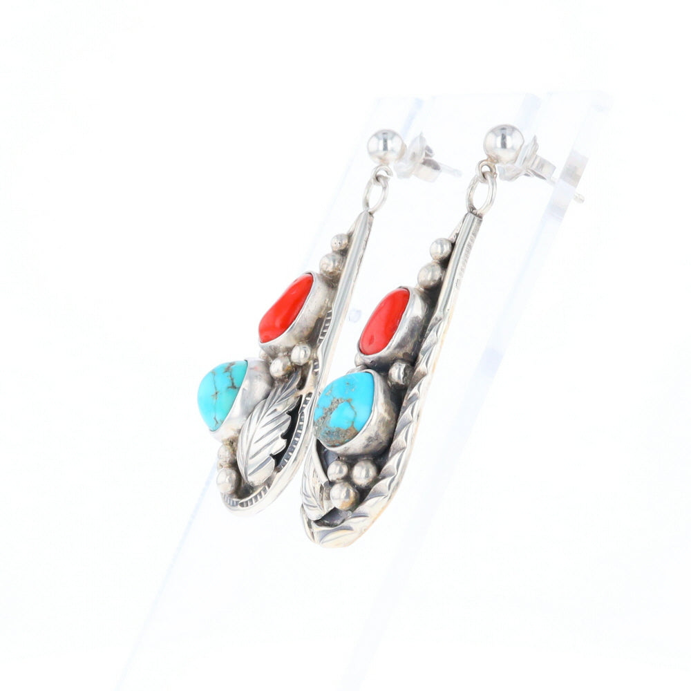 Teardrop Dangle Coral & Turquoise Earrings