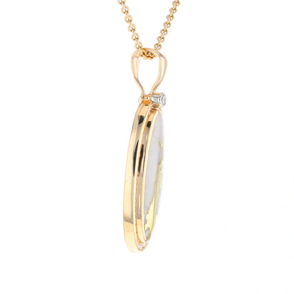 Gold Quartz Necklace .54ctw Halo Diamond Oval Inlaid Pendant