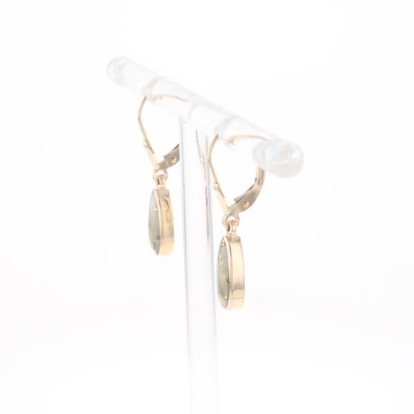 Gold Quartz Earrings Tear Drop Inlaid Lever Backs