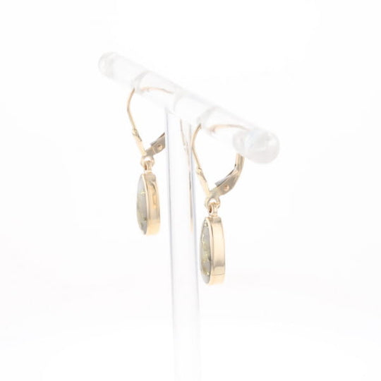 Gold Quartz Earrings Tear Drop Inlaid Lever Backs
