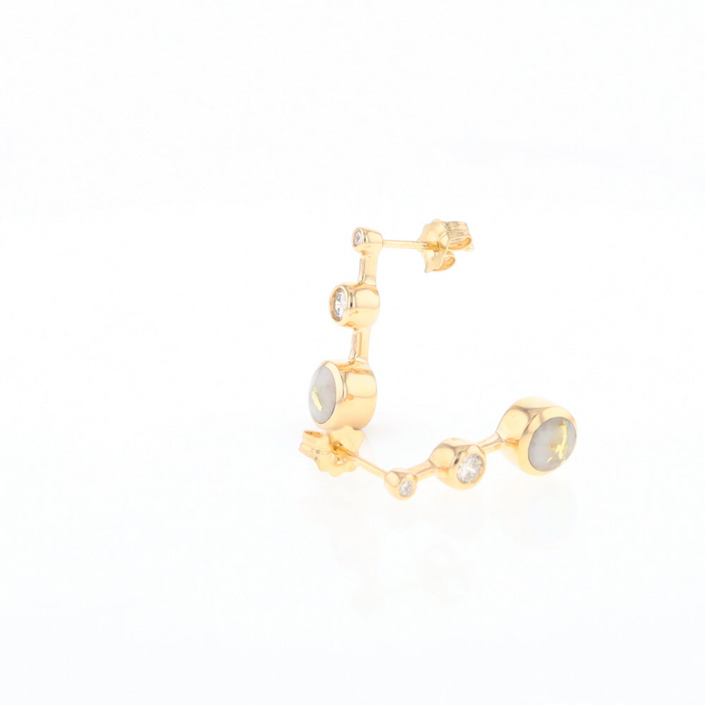 Gold Quartz Round Inlay with Diamond Accents Stud Earrings G2