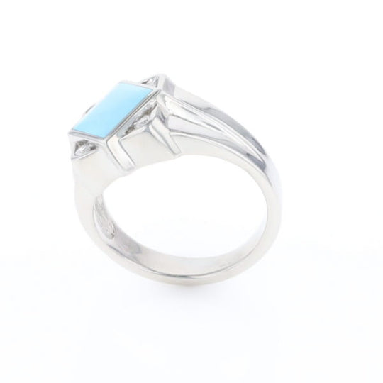 Natural Sleeping Beauty Turquoise ring diamond shape inlaid design with .16ctw round diamonds