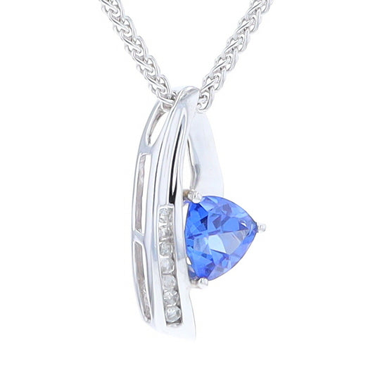 Synthetic Sapphire White Gold Ribbon Pendant with Diamond Accents