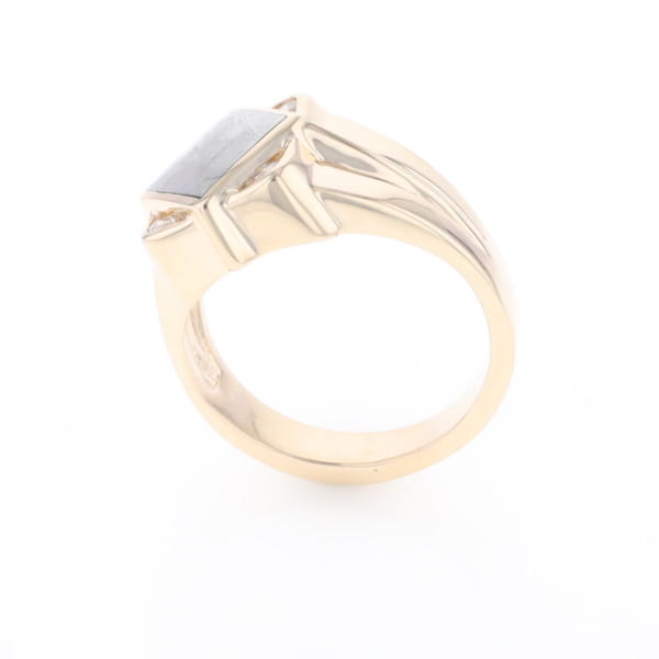 Natural Meteorite ring diamond shape inlaid design with .16ctw round diamonds