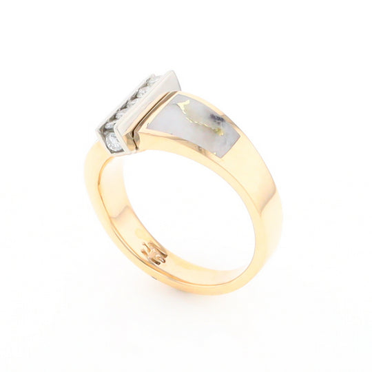 Gold Quartz Ring Double Sided Inlaid Design with .23ctw Diamonds