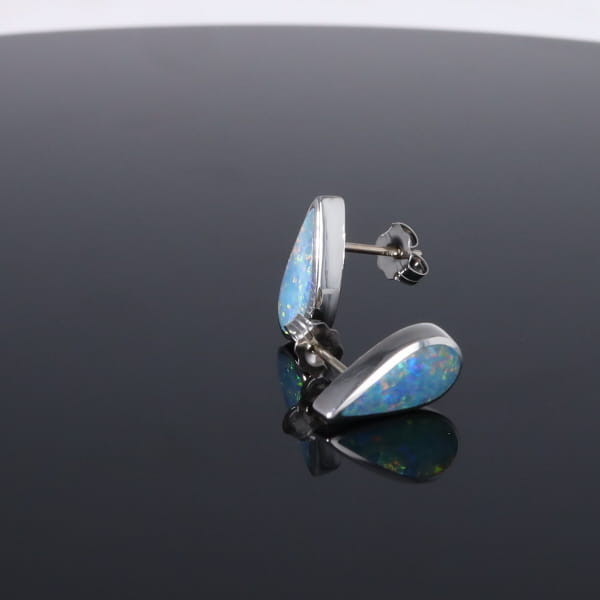 Opal Earrings Tear Drop Inlaid Design Studs