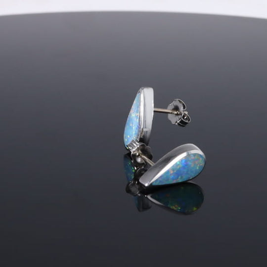 Opal Earrings Tear Drop Inlaid Design Studs