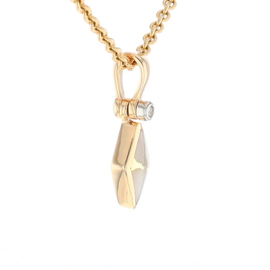 Gold Quartz Necklace Diamond Shape Inlaid Pendant with .02ct Diamond