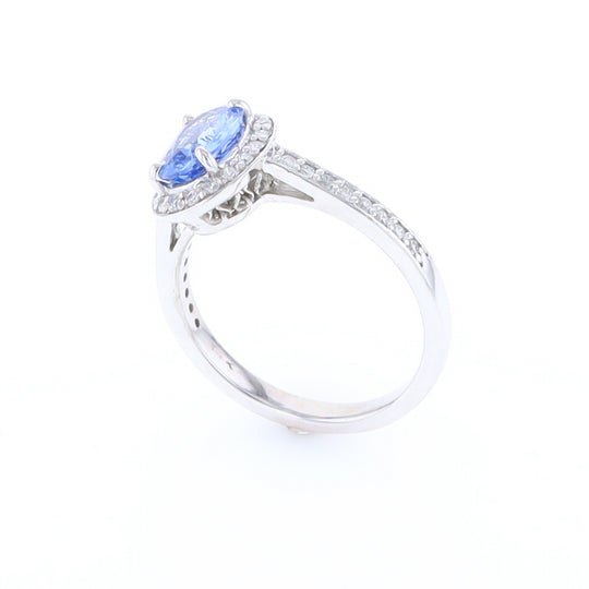 Oval Ceylon Sapphire with Diamond Halo Ring