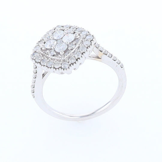 Square Diamond Cluster Milgrain Ring White Gold