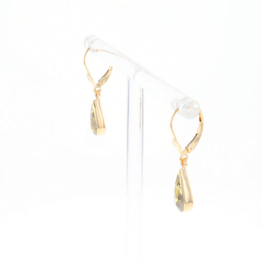 Gold Quartz Earrings Tear Drop Inlaid Lever Backs