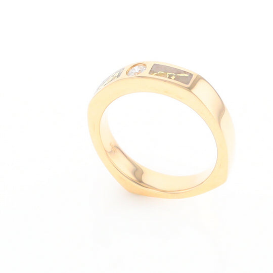 Gold Quartz Ring Double Sided Inlaid Design with .10ct Round Diamond G2