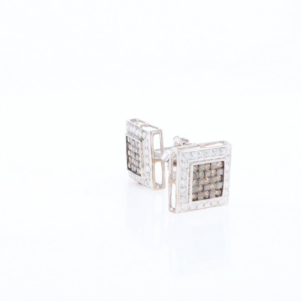 Square White & Chocolate Diamond Earrings