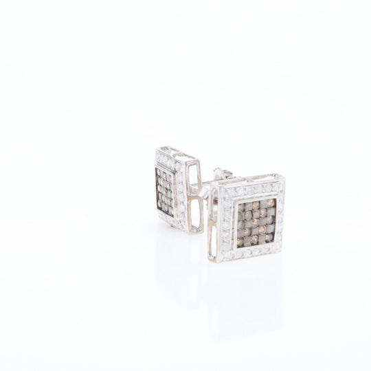 Square White & Chocolate Diamond Earrings