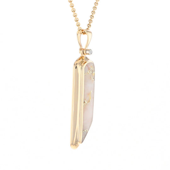 Gold Quartz Long Geometric Inlaid Pendant