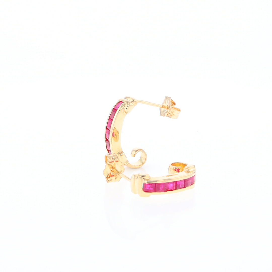 Channel Ruby Semi-Hoop Earrings