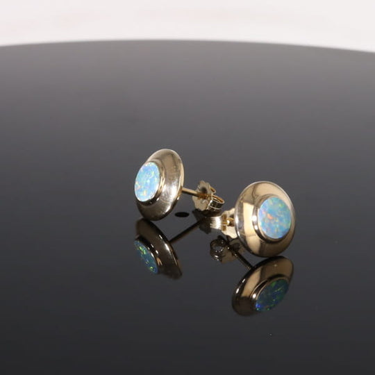 Opal Earrings Round Inlaid Design Studs